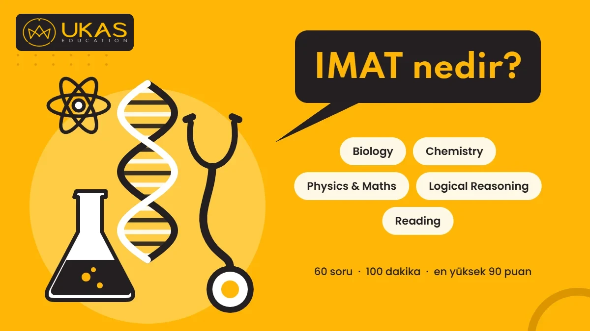 IMAT nedir? Biyoloji, kimya, fizik ve matematik, mantıksal akıl yürütme ve okuduğunu anlama bölümlerinden oluşan IMAT sınavını anlatan görsel